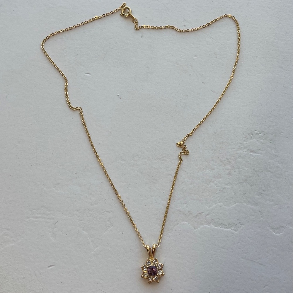 Amethyst pendant necklace dainty gold link chain floral design 18” - Picture 7 of 10